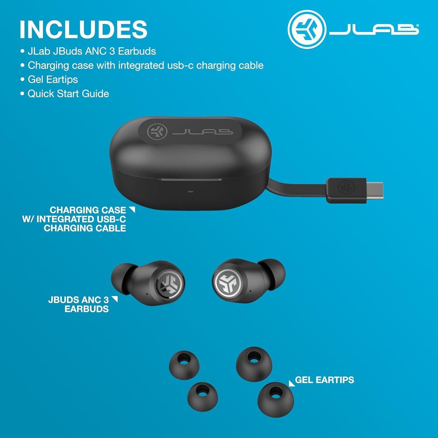 JLab JBuds ANC 3 True Wireless Earbuds with Charging Case, 42 Hours of Total Playtime, 9 Hours Per Charge, Smart Active Noise Canceling, Custom Sound Via App, Multipoint Connect, Google Fast Pair - Image 7